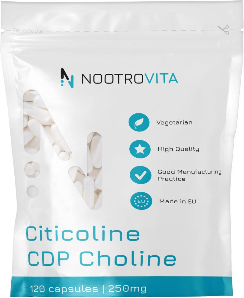 Citicoline CDP Choline 120 Capsules - For Memory, Concentration and Cognitive Function | Gluten, Allergen Free | Manufactured in ISO-certified companies | Nootrovita 120 pieces (pack of 1) - NewNest Australia