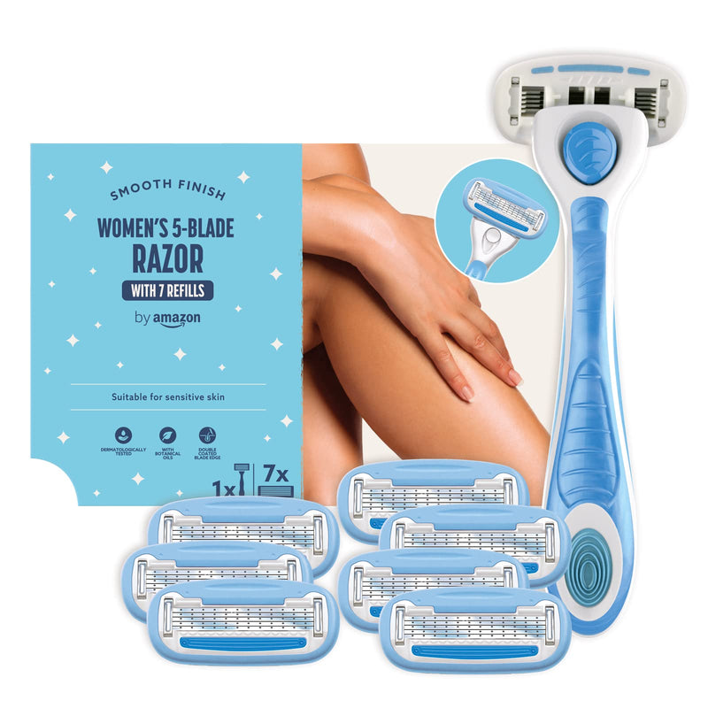 by Amazon for women, 5-blade razor, 8-piece set, 1 piece + 7 refills, blue 1 piece (1 pack) 1 razor + 7 refills - NewNest Australia