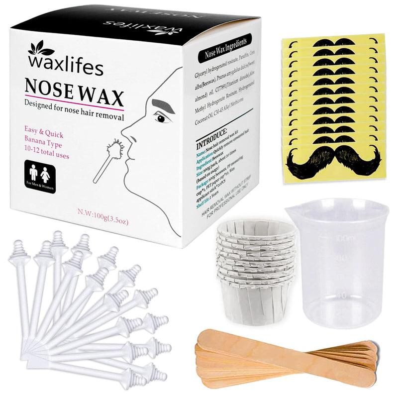 Nose Hair Wax Nose Wax Kit Hair Removal Set For Men And Women 100 G Nose Hair Wax, 20 Safe Tip Applicators, 10 Containers And 10 Mustache Stencils Safe, Easy, Fast - NewNest Australia