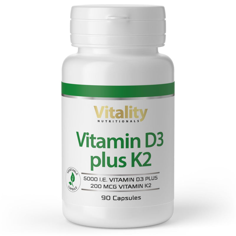 VitaminExpress Vitamin D3 K2 high dose, D 5000 IU + K2 200 mcg Premium All Trans MK7 I 90 mini capsules I high bioavailability, free of additives I immune system I Vitality Nutritionals - NewNest Australia