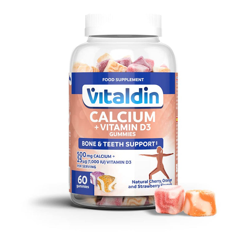 VITALDIN Calcium + Vitamin D3 Gummies - 500 mg calcium & 1,000 IU vitamin D - 60 fruit gummies (1 month) fruit flavor - for maintaining normal bones and teeth - gluten free - children & adults - NewNest Australia
