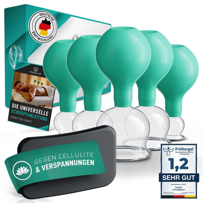 Kurglas Cupping Glasses Made Of Real Glass [Pack Of 5] - Medical With Suction Ball And Fascia Scraper - Cupping With Strong Suction Power - With E-Book - Against Tension & Cellulite - NewNest Australia