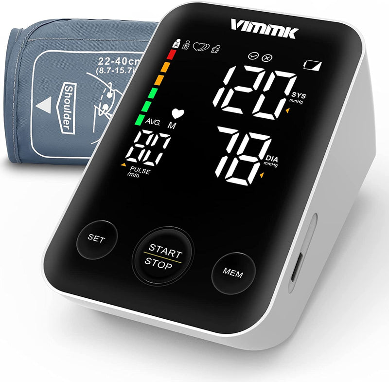 Vimmk blood pressure monitor upper arm digital measuring device high blood pressure LED display, arrhythmia detection & pulse measurement, 2x120 memories, cuff 22-40cm - NewNest Australia
