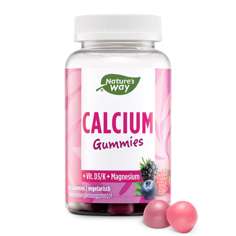 Nature's Way Calcium Gummies - to maintain strong bones and teeth for children and adults - with 488 mg calcium in high doses + vitamin D3 & K - vegetarian, lactose-free, gluten-free - 60 pieces - NewNest Australia