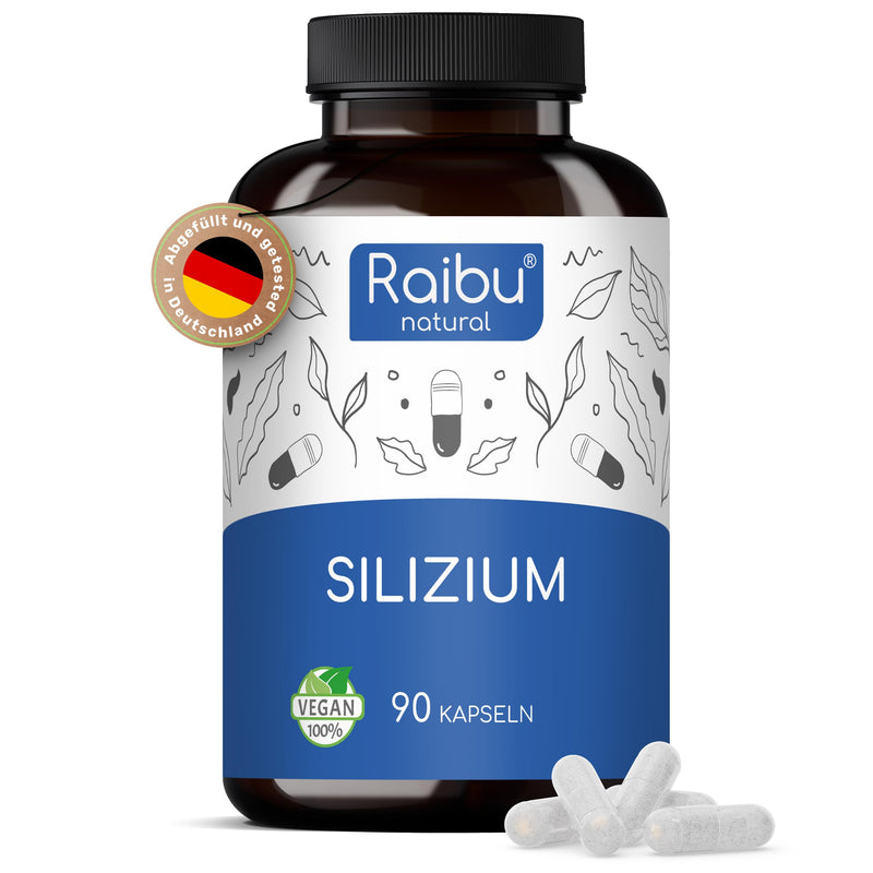 Raibu high-dose silicon capsules - 90 capsules for 3 months - 667mg - high-dose organic silica made from bamboo extract per capsule - no additives, vegan produced in Germany - NewNest Australia