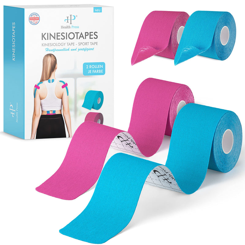 Kinesiology Tapes - 4 Rolls Of Kinesiology Tape 2 X Blue + 2 X Pink (5 Cm X 5 M) - Original Health Press Kinesiology Tape - Professional Physio Tape And Sports Tape - Skin-Friendly Tapes Dermatest: Very Good - NewNest Australia