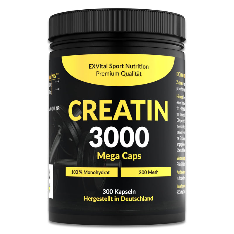 Creatine 3000 Mega Caps, Workout Booster, 3000 mg Creatine Monohydrate per Daily Dose, 300 Vegan Capsules, 100% Pure with Mesh Factor 200 - Halal & Vegan - NewNest Australia