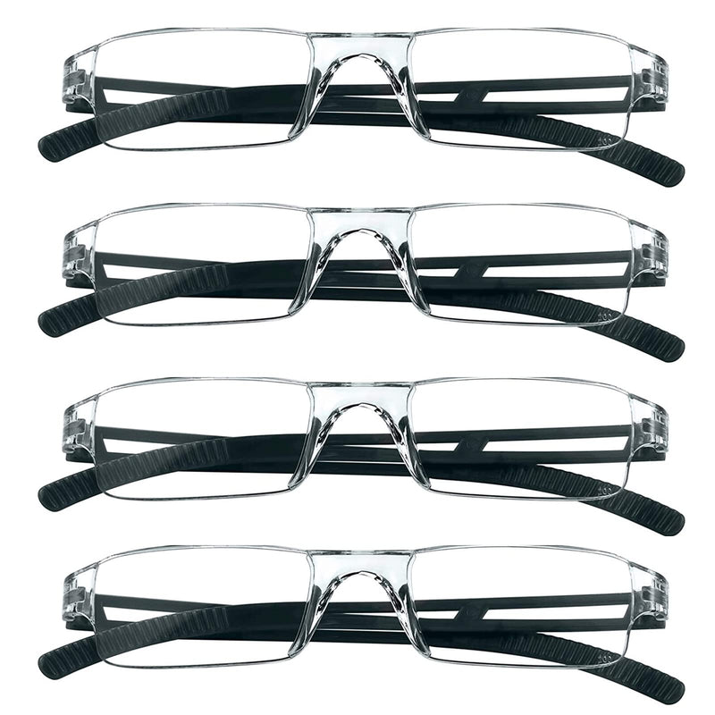 MMOWW 4 Pack Rimless Reading Glasses for Men and Women with Clear Rectangular Blue Light Blocking Glasses (4 Black, 2.0) 4 Black 2.0 x - NewNest Australia