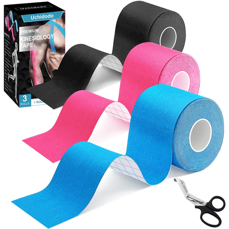 Kinesiology Tape, 5 Mx 5 Cm, Waterproof & Elastic Skin-Friendly Kinesio Tapes, Physio Tape, For Sports, Knee, Shoulder And Elbows, Muscle Tightening Bands (Blue/Black/Pink) - NewNest Australia
