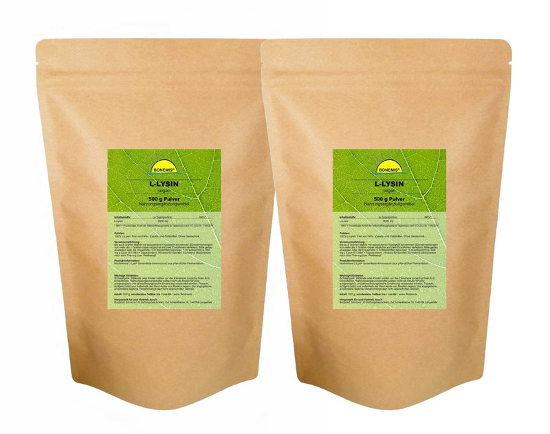 L-Lysine (amino acid), vegan, 1 kg (2 bags of 500 g each), premium quality without additives, Bonemis® - NewNest Australia