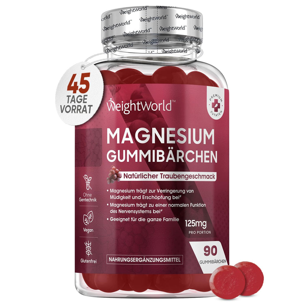 Magnesium Gummy Bears 125 Mg - 90 Magnesium Citrate Gummies - Without Gelatin & Vegan - For Sports & Electrolytes - Grape Flavor Minerals - Alternative To Sweets, Capsules & Tablets - By Weightworld - NewNest Australia