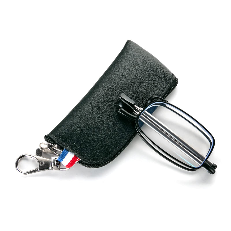 MMOWW Foldable Reading Glasses for Men and Women with Telescopic Rod with Zipper Key Ring Mini Anti Blue Light Glasses (Black, +1.5) Black 1.5 x - NewNest Australia