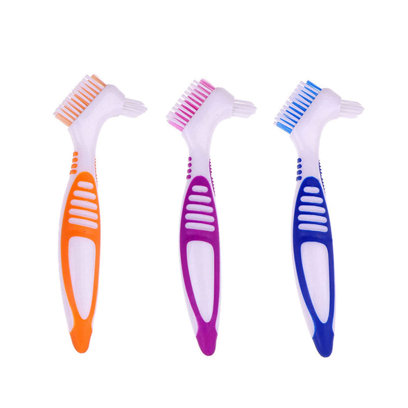 Pack of 3 Portable Denture Cleaning Brush Set Moderate Denture Toothbrush Cleaning Brush with Multi-Layer Bristles & Ergonomic Rubber Handle for False Teeth Cleaning, 3 Colors - NewNest Australia