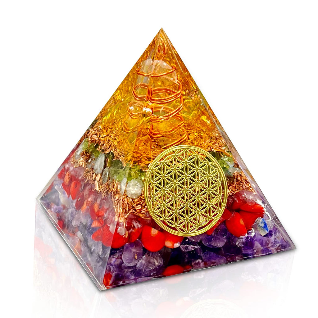 Orgone Pyramid Real Crystal Orgonite Chakra Pyramid Positive Healing Hope Faith Ornament For Anti-Stress Strength Meditation With Flower Of Life Pyramid Promote Happiness And Prosperity - NewNest Australia