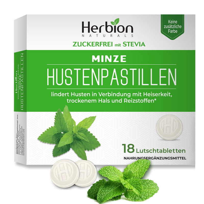Herbion Naturals Cough Drops With Natural Mint Flavor, Sugar Free With Stevia, Dietary Supplement, Soothes Coughing, For Adults And Children From 6 Years, 18 Drops - NewNest Australia