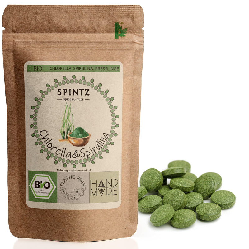 Spintz Organic Spirulina + Chlorella Organic Pellets 100% Controlled Organic Cultivation Vegan Chlorella Spirulina Tablets 500 Mg/Tab Plastic-Free Packed Spirulina Chlorella Tablets (Pack Of 800) - NewNest Australia