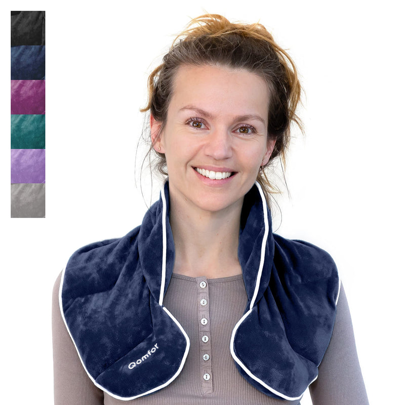 Qomfor grain pillow neck shoulder - heat pillow microwave - wheat and lavender filled - grain pillow microwave for pain relief, neck shoulder, back - dark blue - NewNest Australia