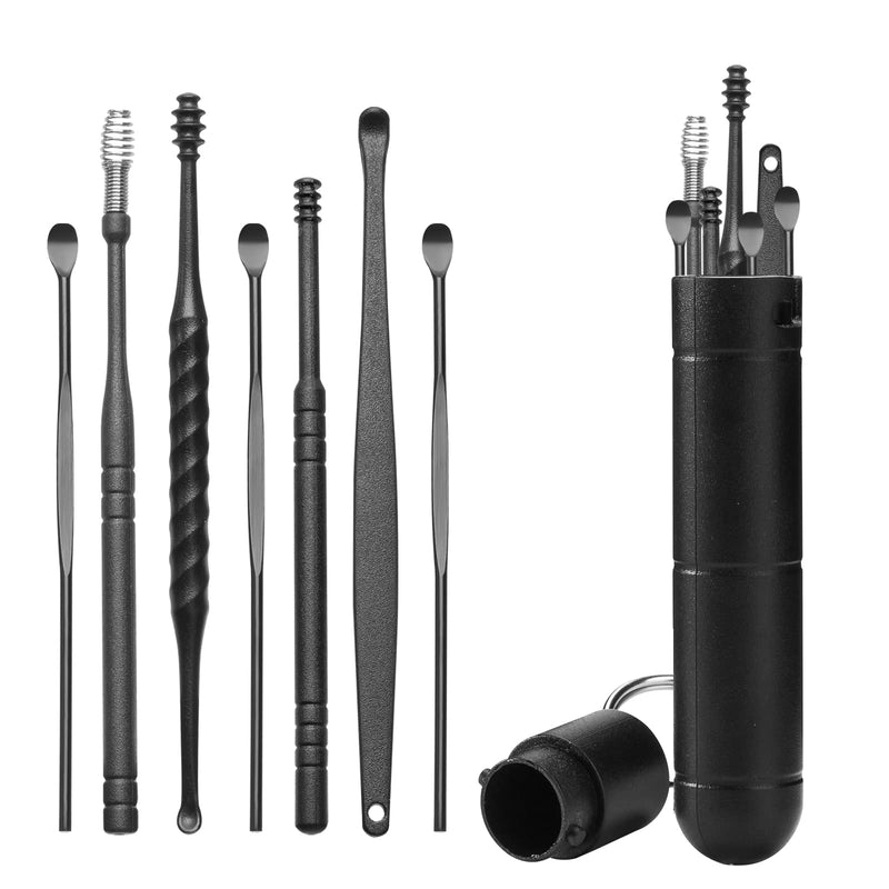 Ear Wax Remover Kit, Ear Cleaner Tool, Stainless Steel Ear Cleaner, Ear Wax Remover, Cleaning Set, Ear Care For Children And Adults, With Storage Box, Black, Pack Of 7 - NewNest Australia