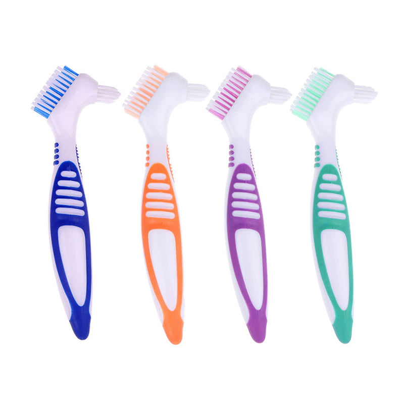 Pack of 4 Portable Denture Cleaning Brushes with Moderate Multi-Layer Bristles, Double-Sided Brush for Cleaning False Teeth - 4 Colors - NewNest Australia