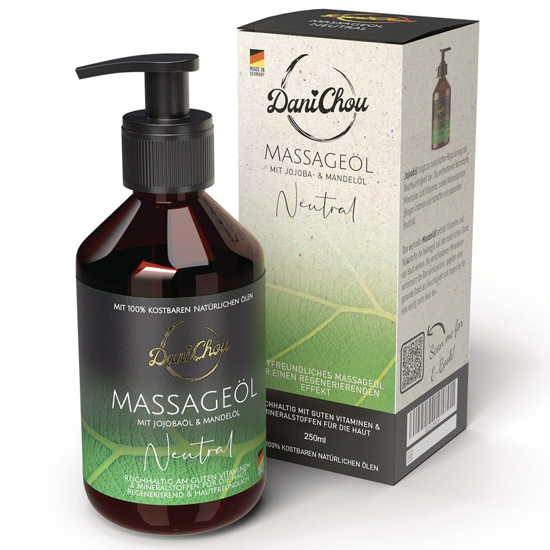 Danichou Neutral Massage Oil 250 Ml - Perfume Free - For Sensitive Skin - Vital Substance Rich Body Oil - With Jojoba Oil & Almond Oil - 100% Natural Cosmetics - Regenerating Care Effect For Firm Skin - NewNest Australia