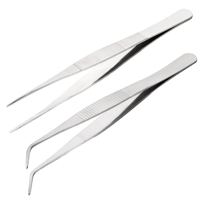 Pack Of 2 Tweezers 16 Cm Stainless Steel Splinter Tweezers Straight And Curved Pliers Slicker Tweezers Curved Tweezers Blunt Tweezers For Water Pets Coral Crafts Cooking Repair - NewNest Australia