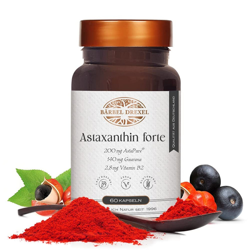 Astaxanthin High Dose 6 mg Natural Premium Capsules (60 pieces) Haematococcus pluvialis, algae powder, antioxidants, vitamin B2, high bioavailability, Astaxanthin Forte Premium by Bärbel Drexel - NewNest Australia