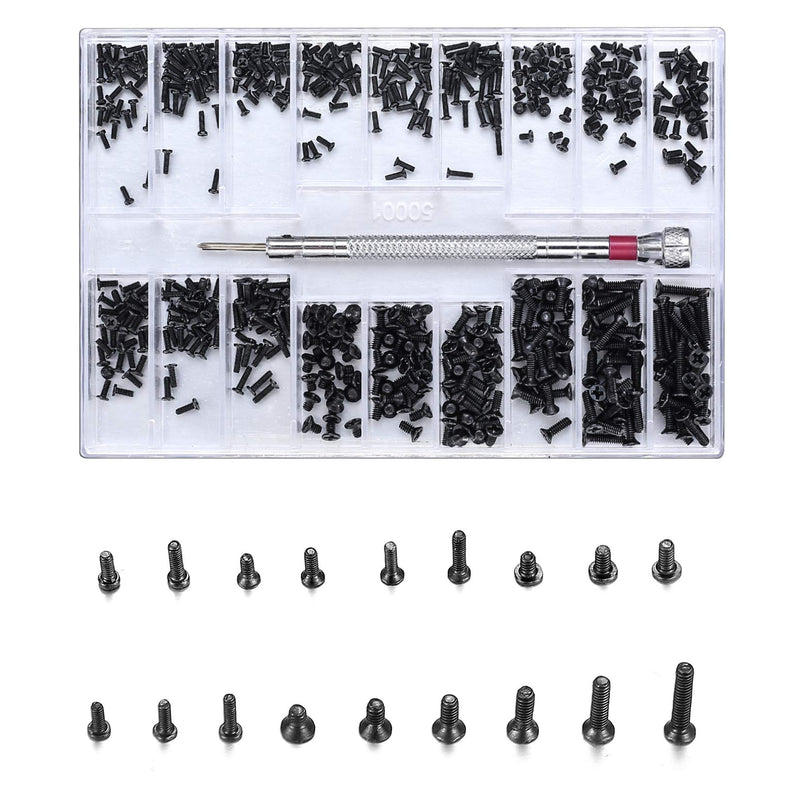 Vwoqiy 500pcs Micro Repair Screws, Tiny Carbon Steel Mini Screws Assortment, Electronic Screws for Glasses Laptop Jewelry Watch Repair with Screwdriver - NewNest Australia