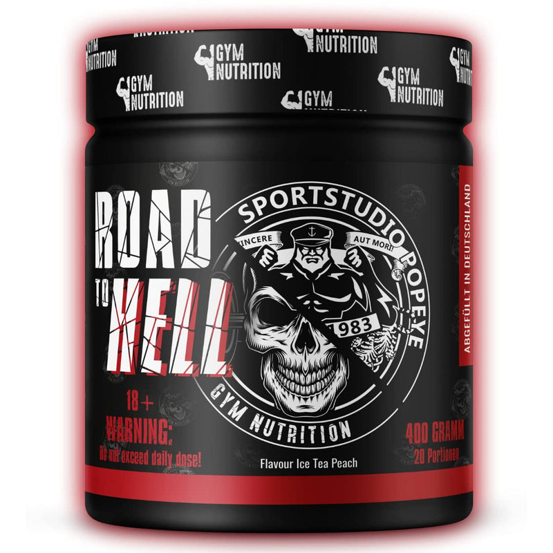Road To Hell Ultra Hardcore Booster Pre Workout Powder Atp + L-Arginine + Citrulline + Beta Alanine + Caffeine 400 G In Collaboration With Sports Studio Popeye Ice Tea Peach Flavor Vegan - NewNest Australia