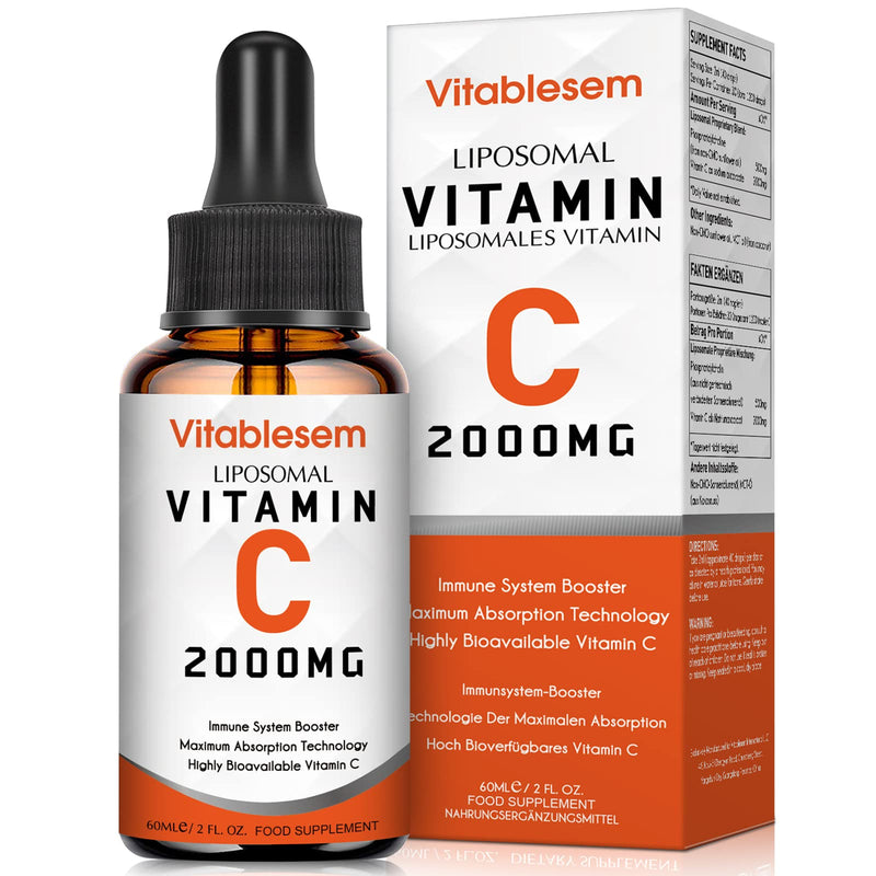 Liposomal Vitamin C Liquid 2000 mg, High Dose Ascorbic Acid, Maximum Absorption Vit C Drops, Vegan 60 ml (Pack of 1) - NewNest Australia