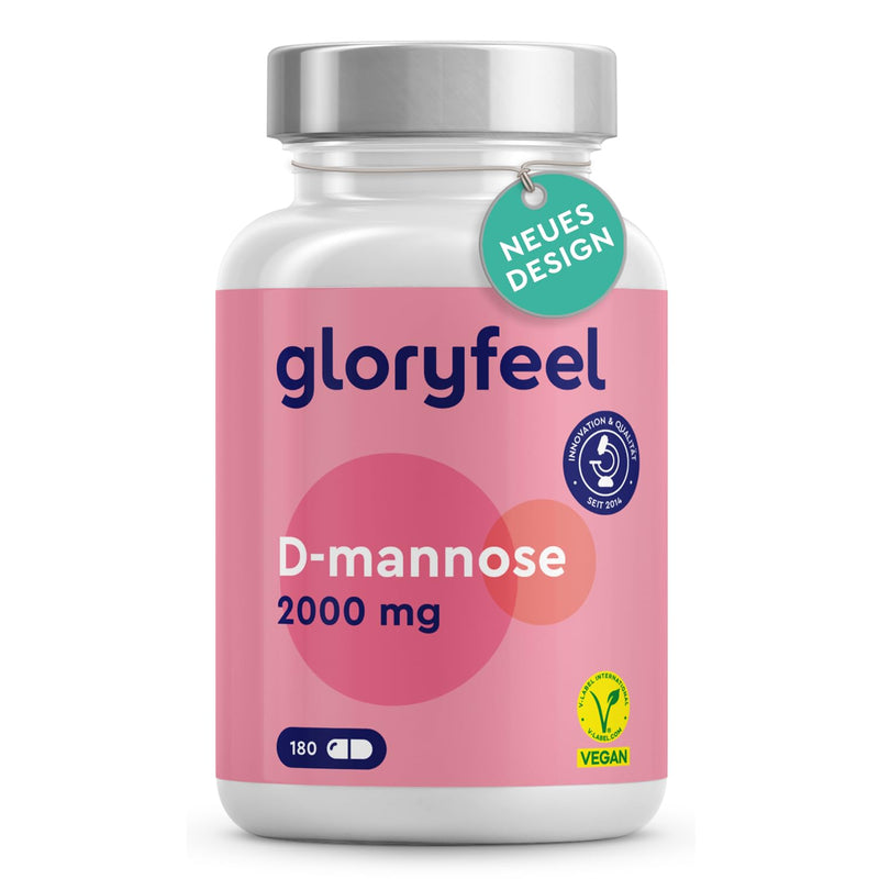 gloryfeel D-Mannose high dose - 2000 mg pure D Mannose per daily serving - 180 capsules from plant origin - 100% vegan, laboratory tested and made in Germany without additives - NewNest Australia