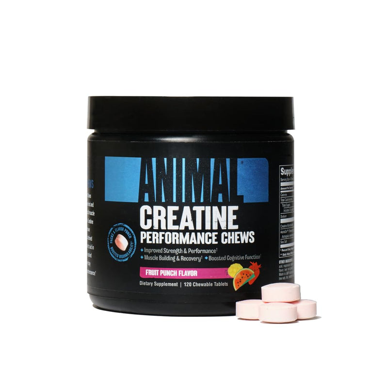 Universal Nutrition Animal Creatine Chews (Fruit Punch) Contains 5 G Easily Absorbent Creatine Monohydrate & Sea Salt For Absorption & Pump, Increases Training Capacity Of The Body, 120 Chewable Tablets - NewNest Australia