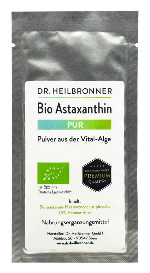 Dr. Heilbronner - Premium Organic Astaxanthin Pur Powder From Vitalgae I Airtight Bag With Measuring Spoon I Ideal Addition For Salads Bowls Protein Shakes, Yoghurts I Antioxidants High Dose - NewNest Australia