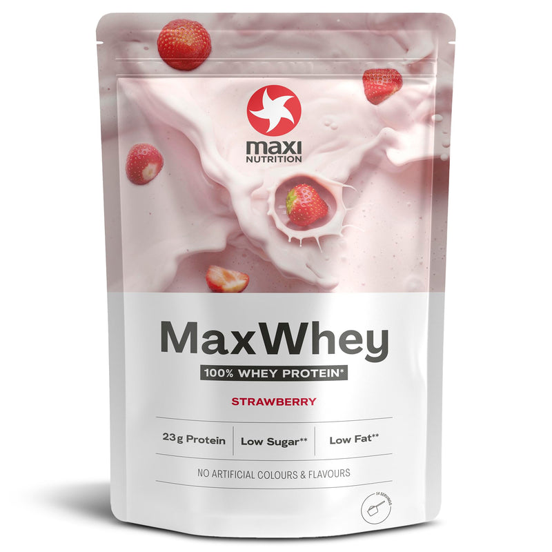 MaxiNutrition 100% Whey Premium Protein Powder Strawberry 420g, without artificial flavors, protein powder made from 100% whey, makes 14 protein shakes with 23g protein each, low carb, including vitamin B6, Made in Germany - NewNest Australia