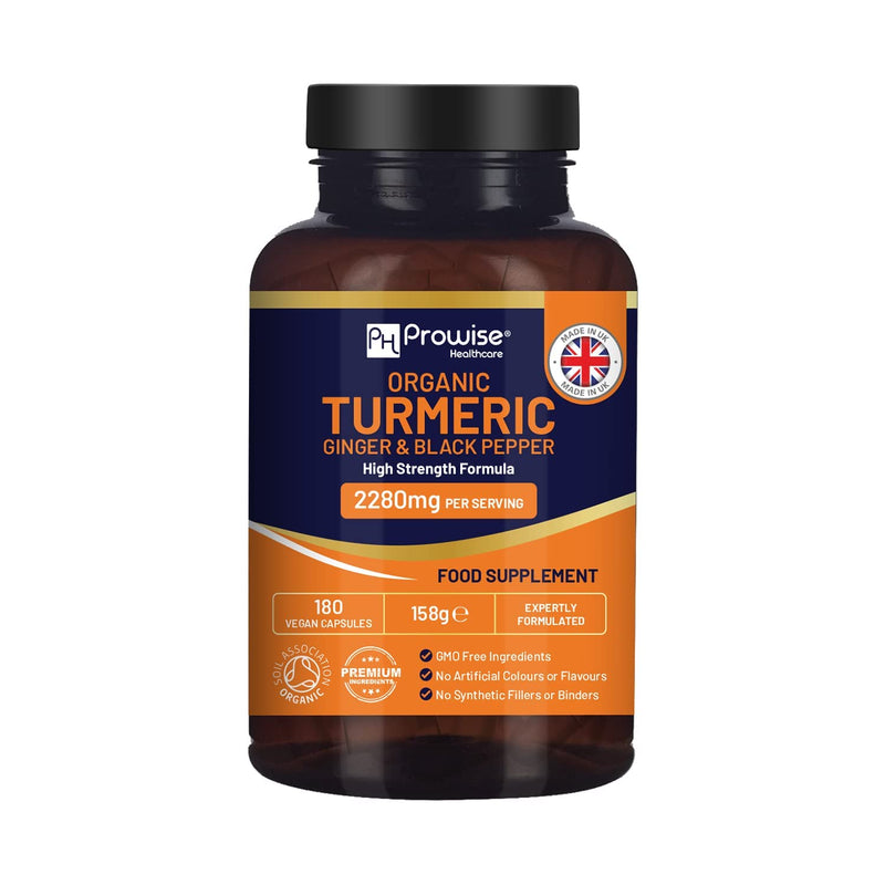 Organic Turmeric 2280 Mg (High Dose) With Black Pepper & Ginger - 180 Vegan Turmeric Capsules With The Active Ingredient Curcumin I Uk Made By Prowise Healthcare - NewNest Australia