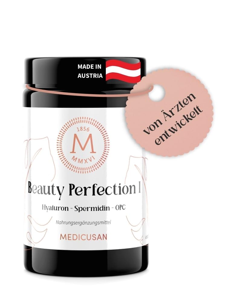 Medicusan Beauty Perfection I - 200mg hyaluronic acid - 1mg spermidine - 11,250mg OPC grape seed - 100% NRV biotin, copper, manganese - nettle, lavender, dandelion and much more. – 2 capsules/day – 60 PCS/30 days - NewNest Australia