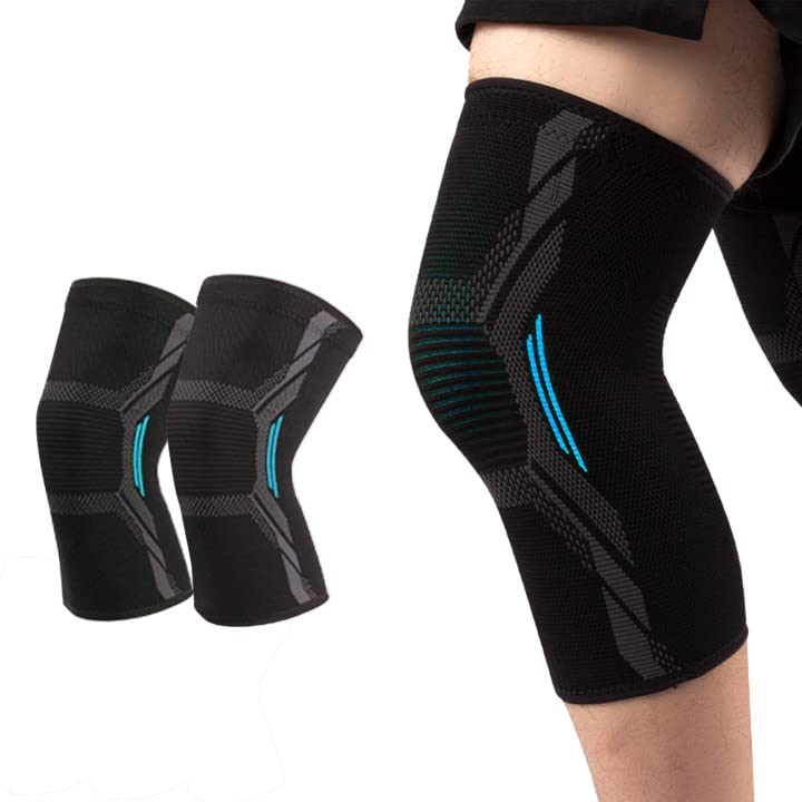 Milaiun Knee Brace Set Of 2, Knee Support For Men And Women, Compression Knee Bandages, Knee Brace For Osteoarthritis, Meniscus, Sports, Acl, Running, Weightlifting (L, Black, Blue) - NewNest Australia