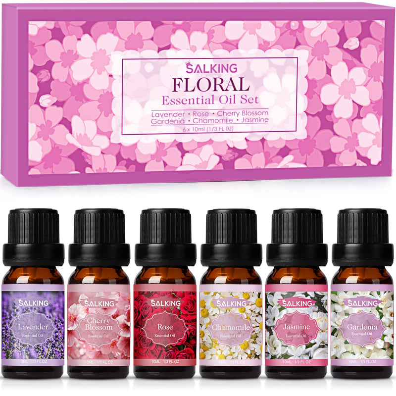 Salking Essential Oils Set, Aromatherapy Fragrance Oil Gift Set, 100% Pure Fragrance Oils For Diffusers, Humidifier, Massage, 6 X 10 Ml (Lavender, Rose, Cherry Blossom, Jasmine, Gardenia, Chamomile) - NewNest Australia