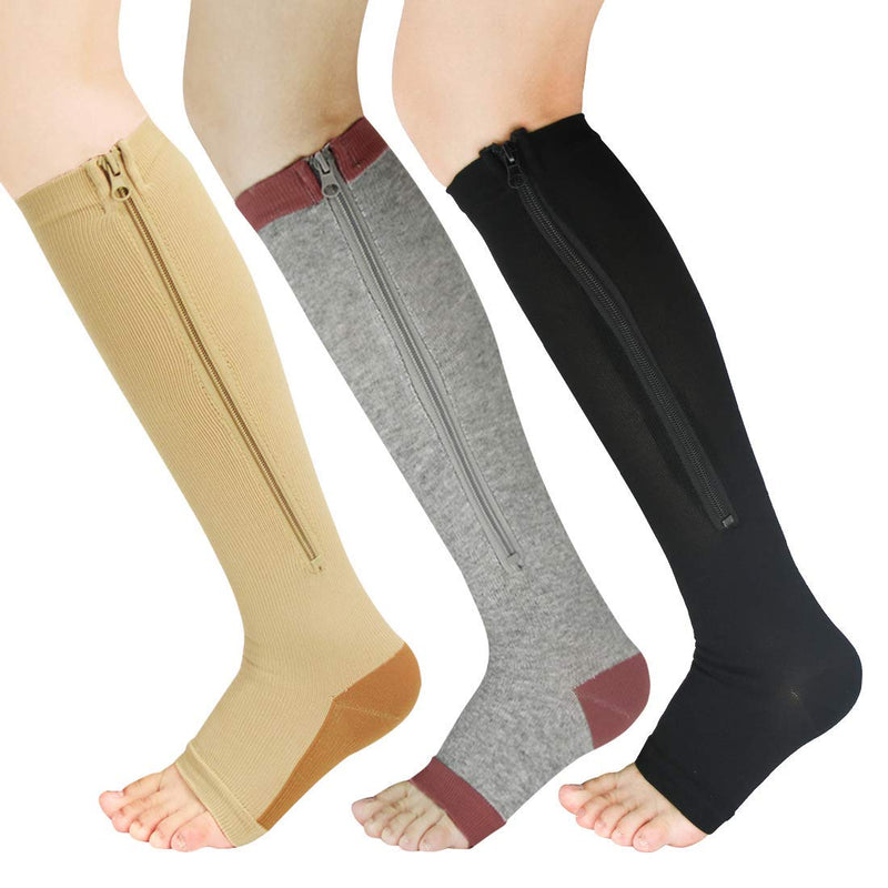 Yushow 3 Pairs Of Compression Stockings Women Men Support Socks With Zip 15-20 Mmhg Medical Compression Socks Open Toe Compression Socks For Oedema, Sports, Running - NewNest Australia
