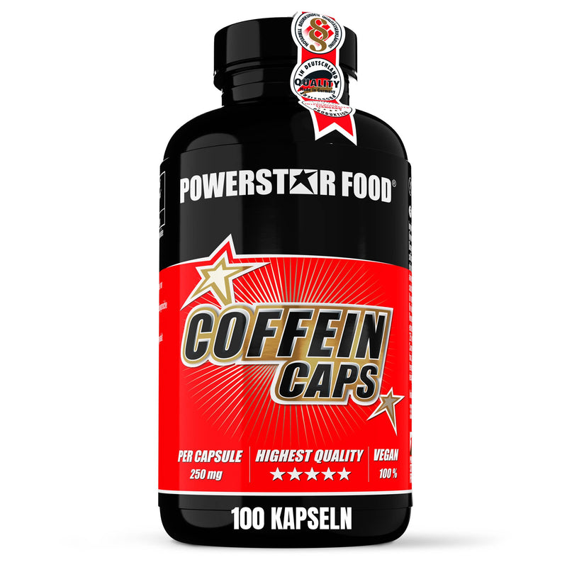 Powerstar Coffee Caps, 100 Caffeine Capsules With 250 Mg Caffeine Powder, 100% Pure, Made In Germany, For Fitness, Endurance Training, Learning & Working, High Dose, Vegan & Sugar-Free - NewNest Australia
