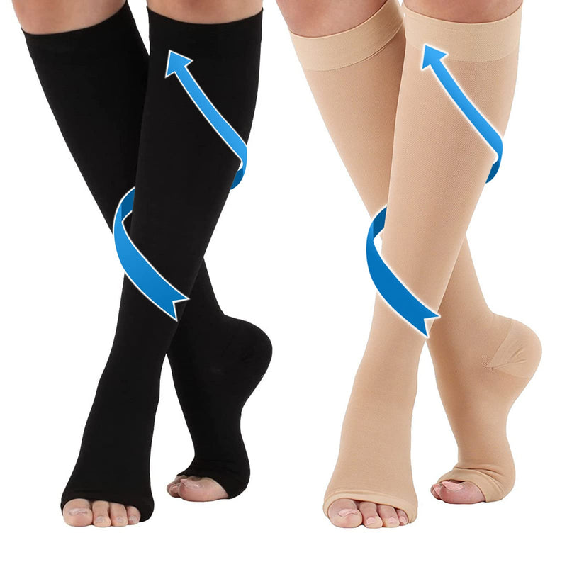 2 Pairs Of Medical Compression Stockings For Men And Women, 20-30 Mmhg, Care For Ankle Support Stockings With Gradient Compression For Varicose Veins, Blood Circulation, Beige + Black (L) - NewNest Australia