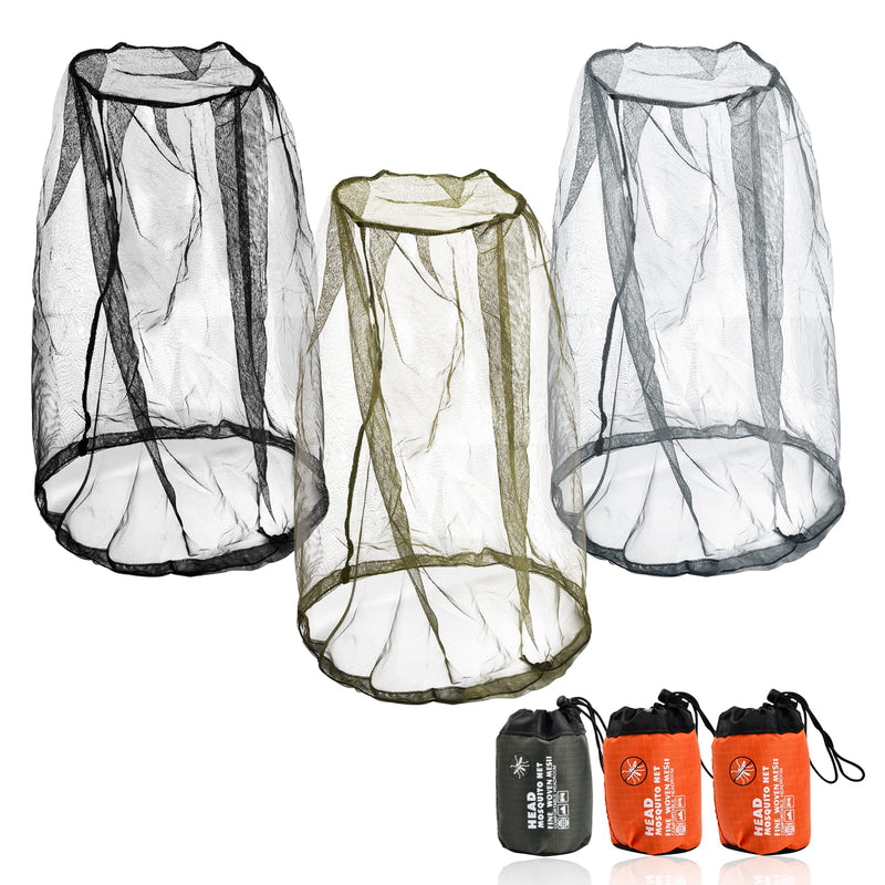 Pinsheng Head Net Face Mesh Head Cover Pack of 3, Insect Protection Head Net Bug Bee Repellent Mesh Head Net for Hiking Camping, Climbing, Fishing, Beekeeping (Black + Green + Gray) - NewNest Australia