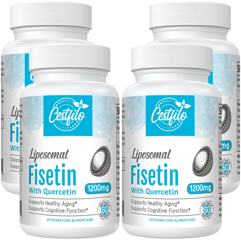Liposomal Fisetin With Quercetin 60 Softgels - High Dose 1200 Mg Per Serving - Maximum Bioavailability - Natural Anti-Ageing Senolytic By Cestfilo (Pack Of 4) - NewNest Australia