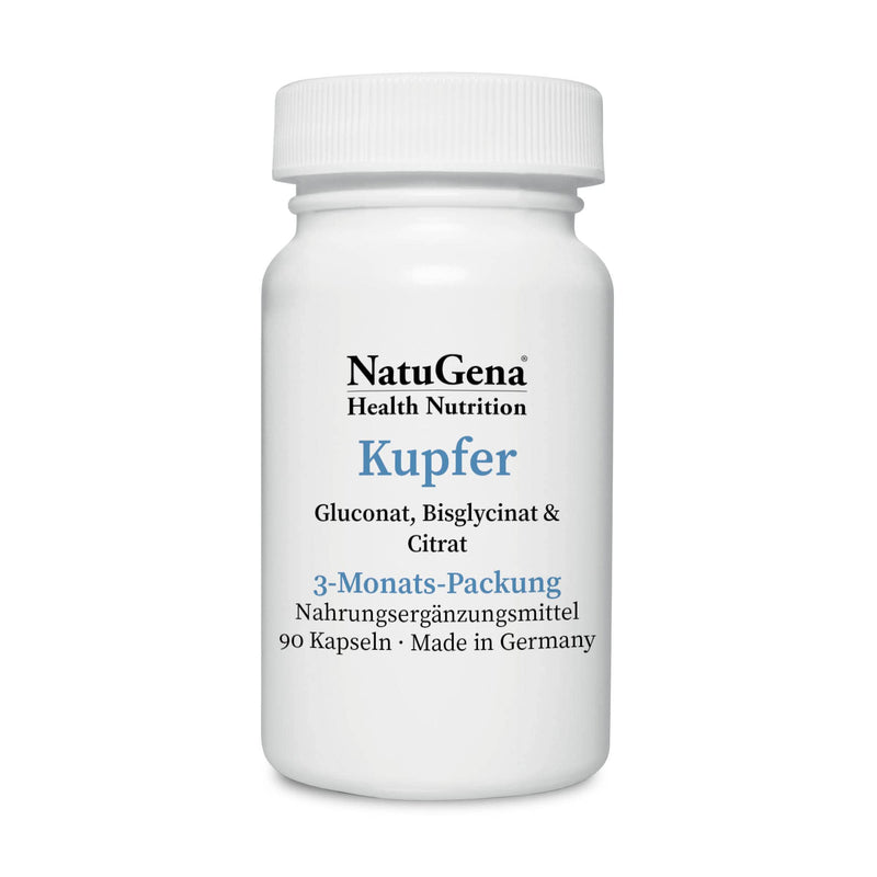 NatuGena copper / copper complex from the three copper forms gluconate, bisglycinate and citrate / 90 capsules HPMC / 3 month pack - NewNest Australia