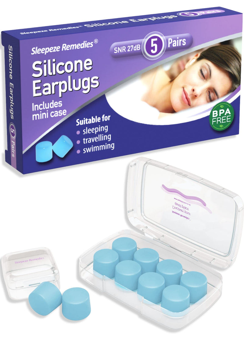 Sleepeze Remedies 5 Blue Pairs Reusable Silicone Earplugs With Storage Case, Noise Canceling 27 Db, Ear Plugs For Sleeping, Travel, Swimming, Malleable, Noise Reducing - NewNest Australia