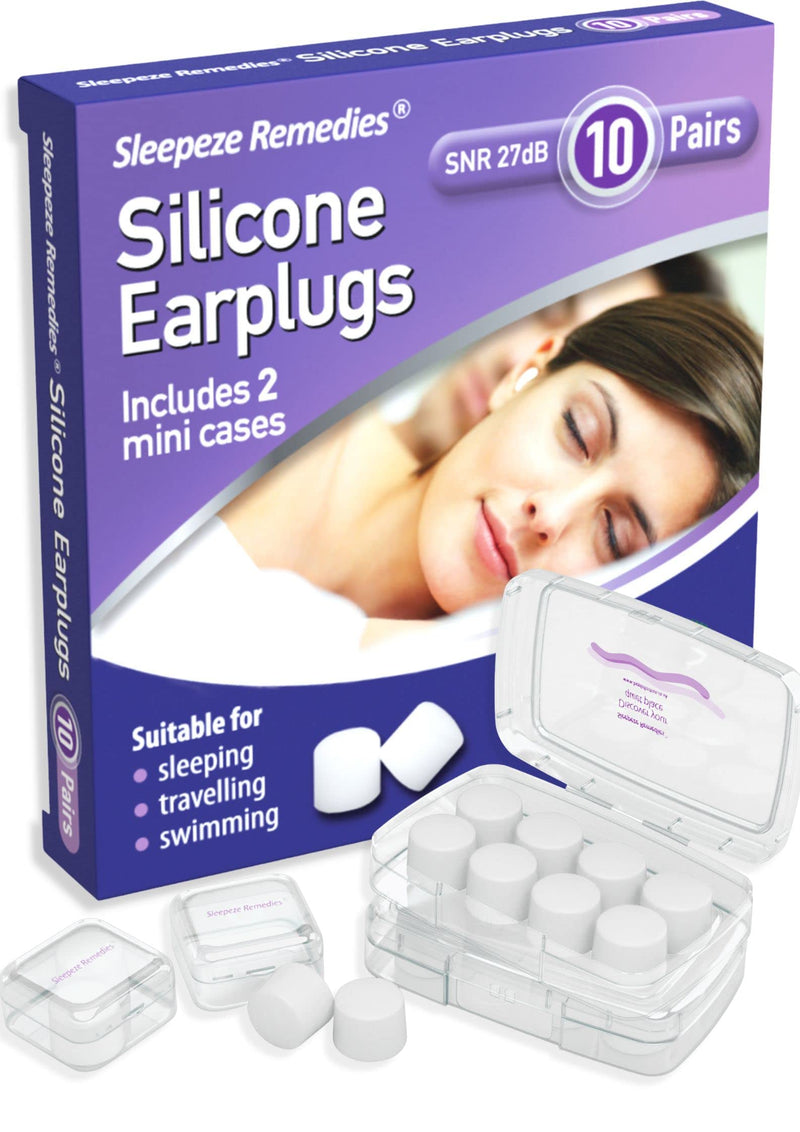 Sleepeze Remedies 10 Clear White Pair Of Reusable Silicone Earplugs With Storage Case, Noise Canceling 27 Db, Ear Plugs For Sleeping, Travel, Swimming, Malleable, Noise Reducing - NewNest Australia