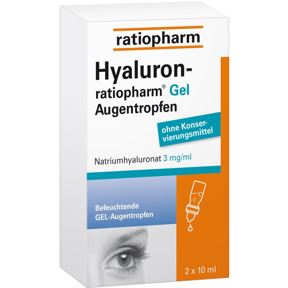 Hyaluron-ratiopharm gel eye drops: intensive moistening for dry eyes, compatible with soft and hard contact lenses, 2 x 10 ml - NewNest Australia