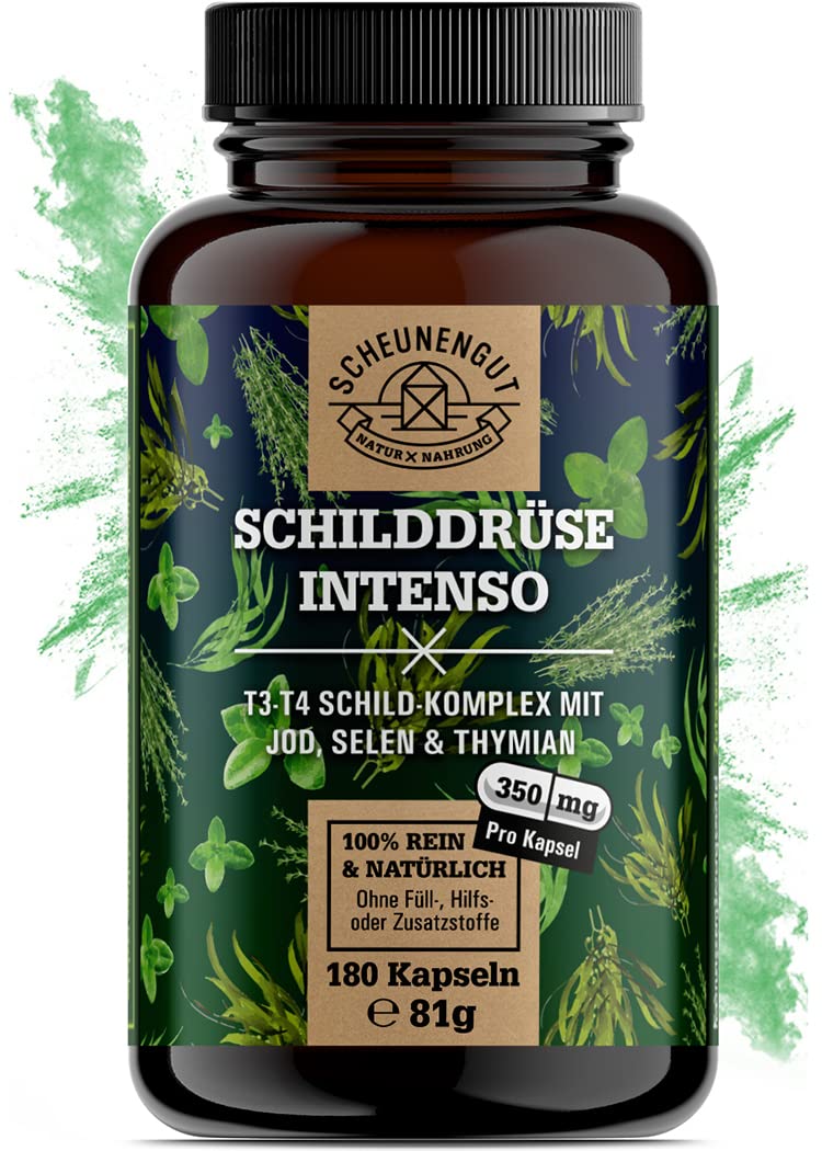 Thyroid Intenso Iodine Selenium Capsules - Important: Laboratory Tested With Selenium & Thyme Plus 155¬µg Iodine (Per Capsule) And More I 180 Capsules High Dose I Iodine From Brown Algae I Vegan I De I Scheunengut - NewNest Australia