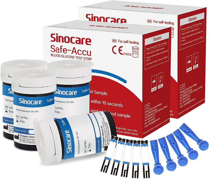 Sinocare Safe Accu Blood Sugar Test Strips, 100 Pieces Blood Sugar Test Strips And 100 Blood Lancets, Self-Test Diabetes Set, Portable For Travel (Safe Accu 100 Pieces Test Strips) - NewNest Australia