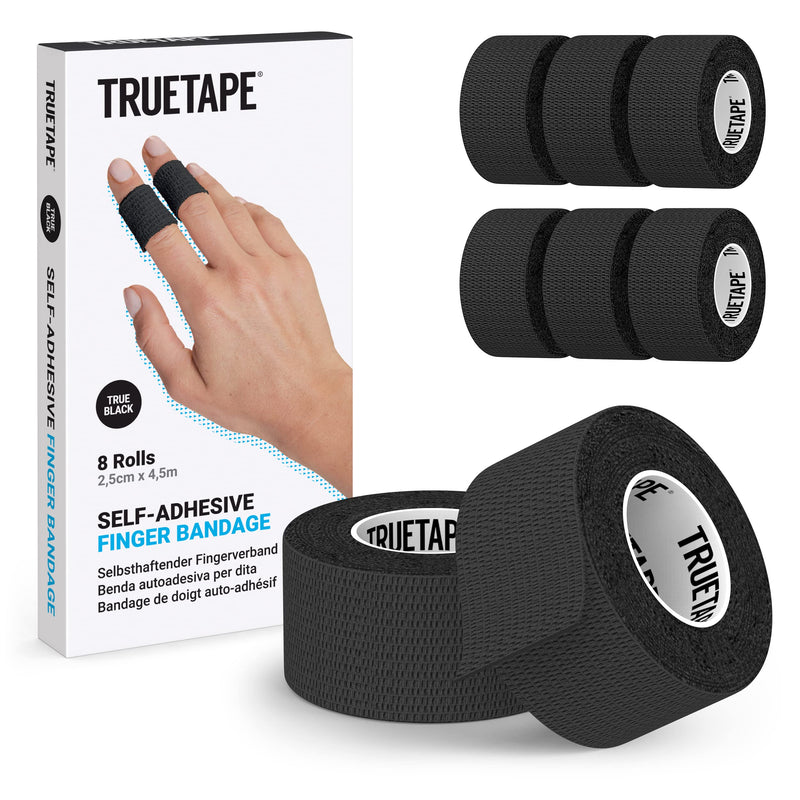 Truetape Finger Plaster, 8 X Rolls Of Self-Adhesive Plasters For Fingers (2.5 Cm X 4.5 M), Self-Adhesive Tape Bandage, Dirt-Repellent Plaster Tape, Narrow Adhesive Bandage (Black) - NewNest Australia