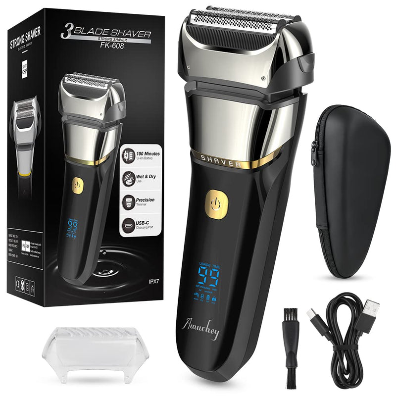 Men'S Electric Razor With 3 Flexible Blades & Travel Case, Electric Shaver With Precision Trimmer, Wet/Dry Shaver, 99 Minutes Running Time, Led Display, Gifts For Men - NewNest Australia